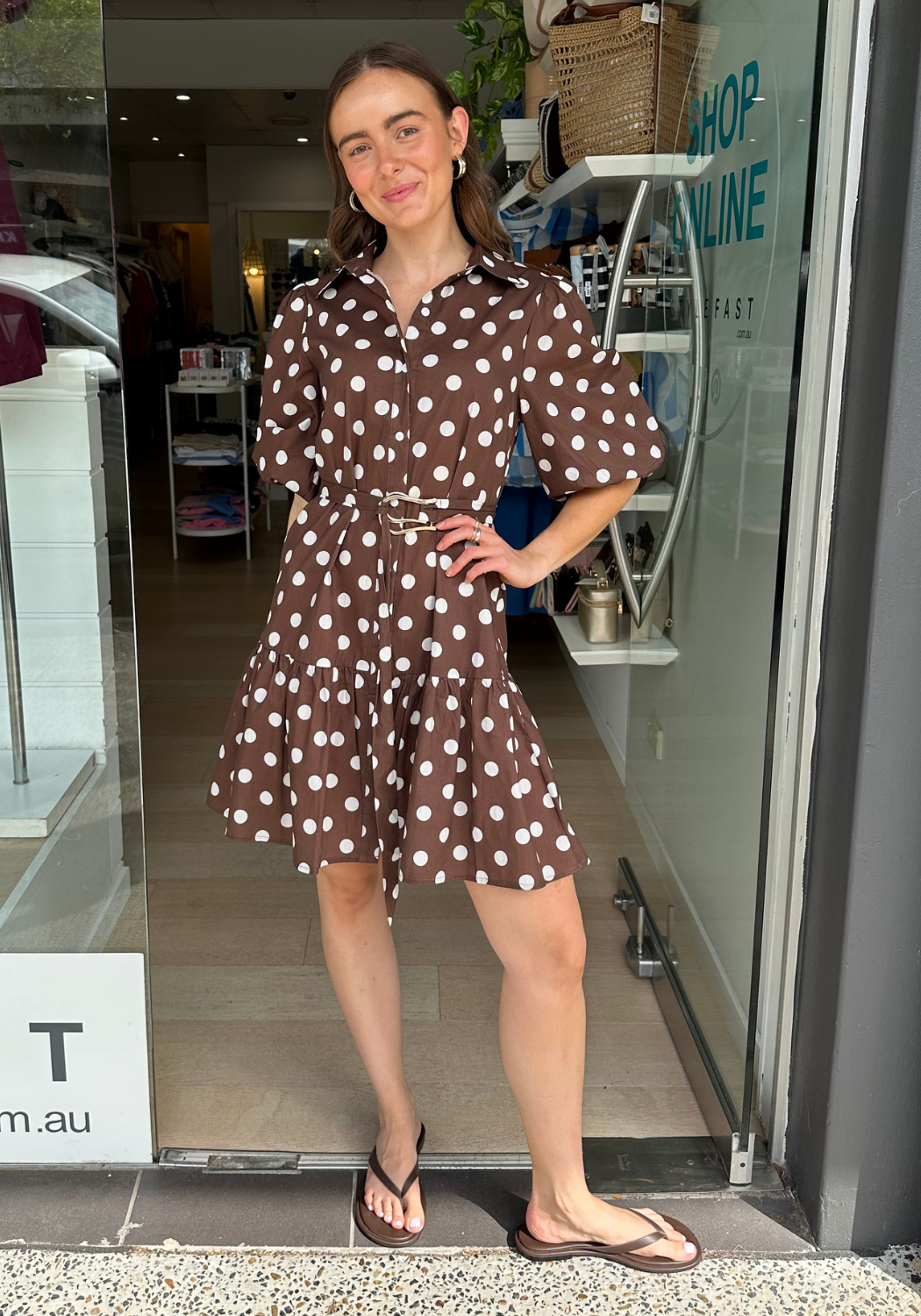 ELSIE TIERED MINI DRESS - CHOCOLATE SPOT