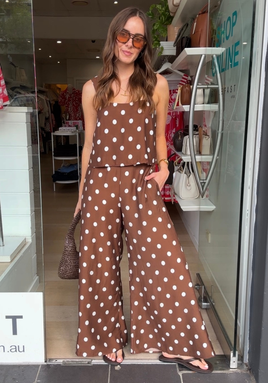RHIANNON JUMPSUIT - CHOCOLATE SPOT PRINT