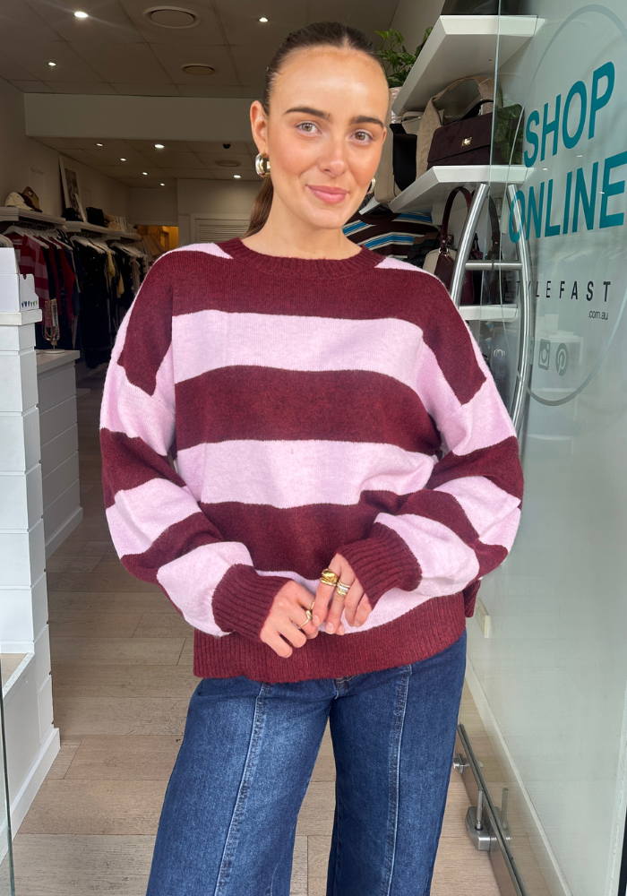 SAMMY STRIPE KNIT - BURGUNDY/PINK