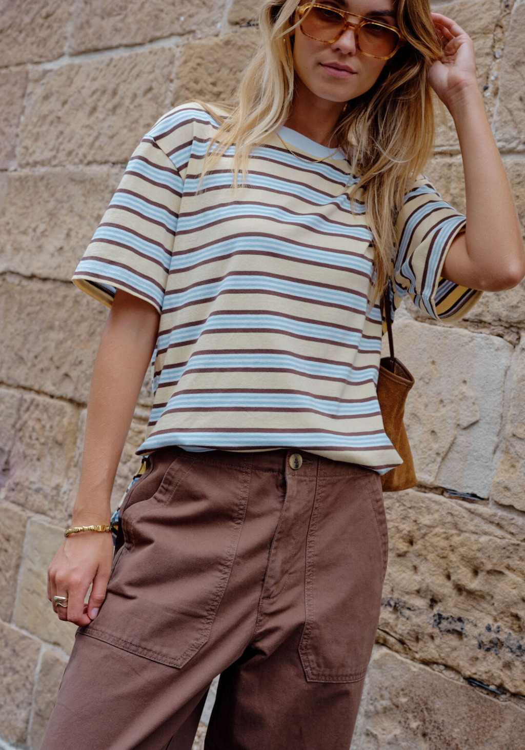 CERES LIFE STEVIE SLOUCHY TEE - NEW BUTTER BRUNETTE STRIPE