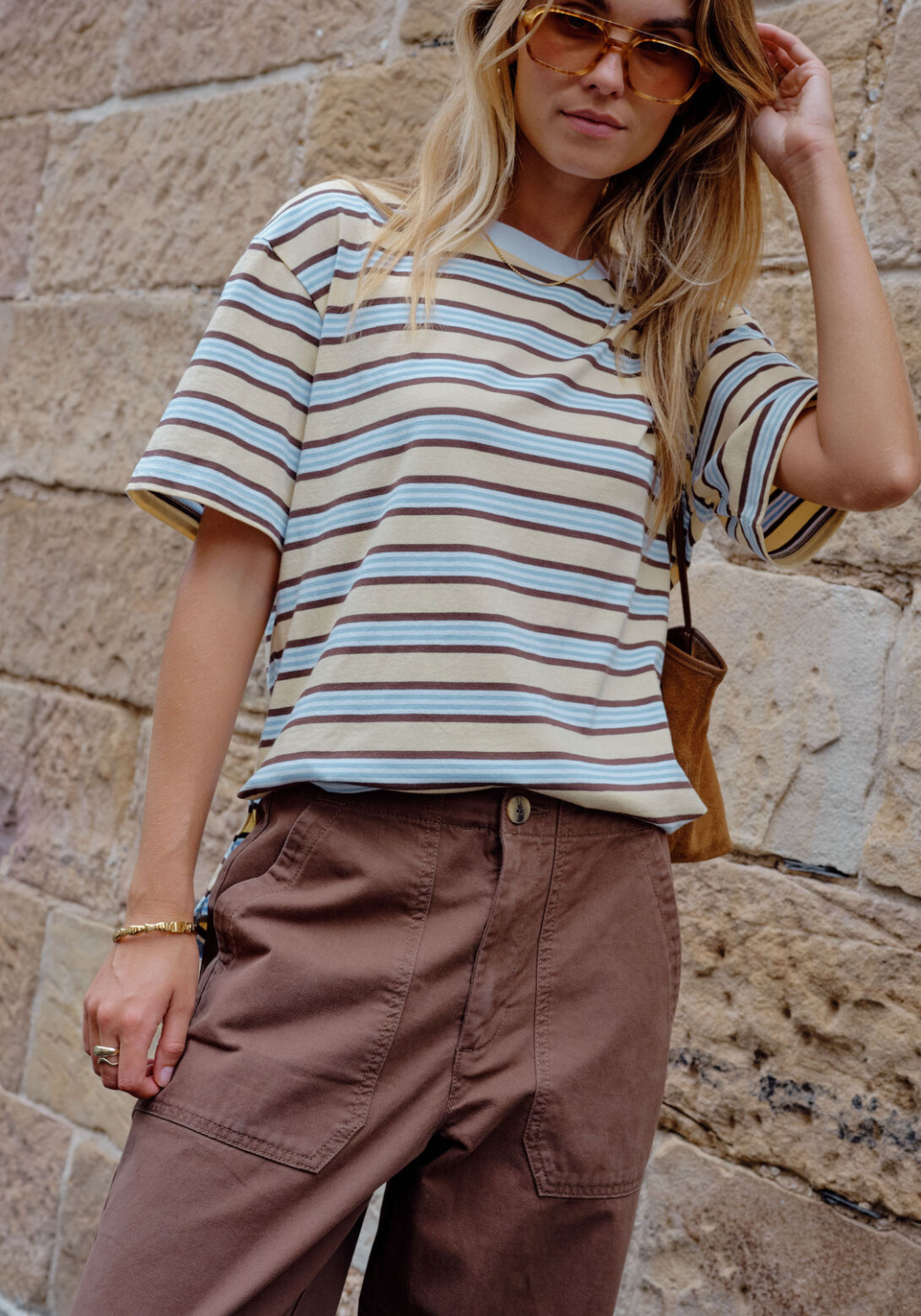 CERES LIFE STEVIE SLOUCHY TEE - NEW BUTTER BRUNETTE STRIPE