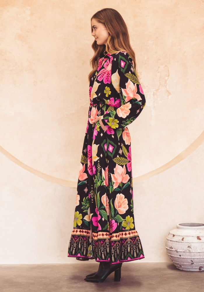 Load image into Gallery viewer, VIOLET DRAWSTRING MAXI DRESS - MULTI PRINT