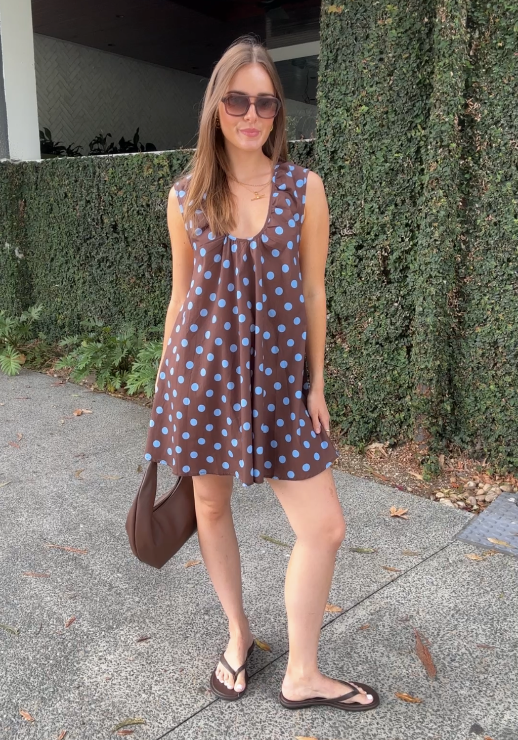 ZIVA A LINE MINI DRESS - BLUE & CHOC SPOT