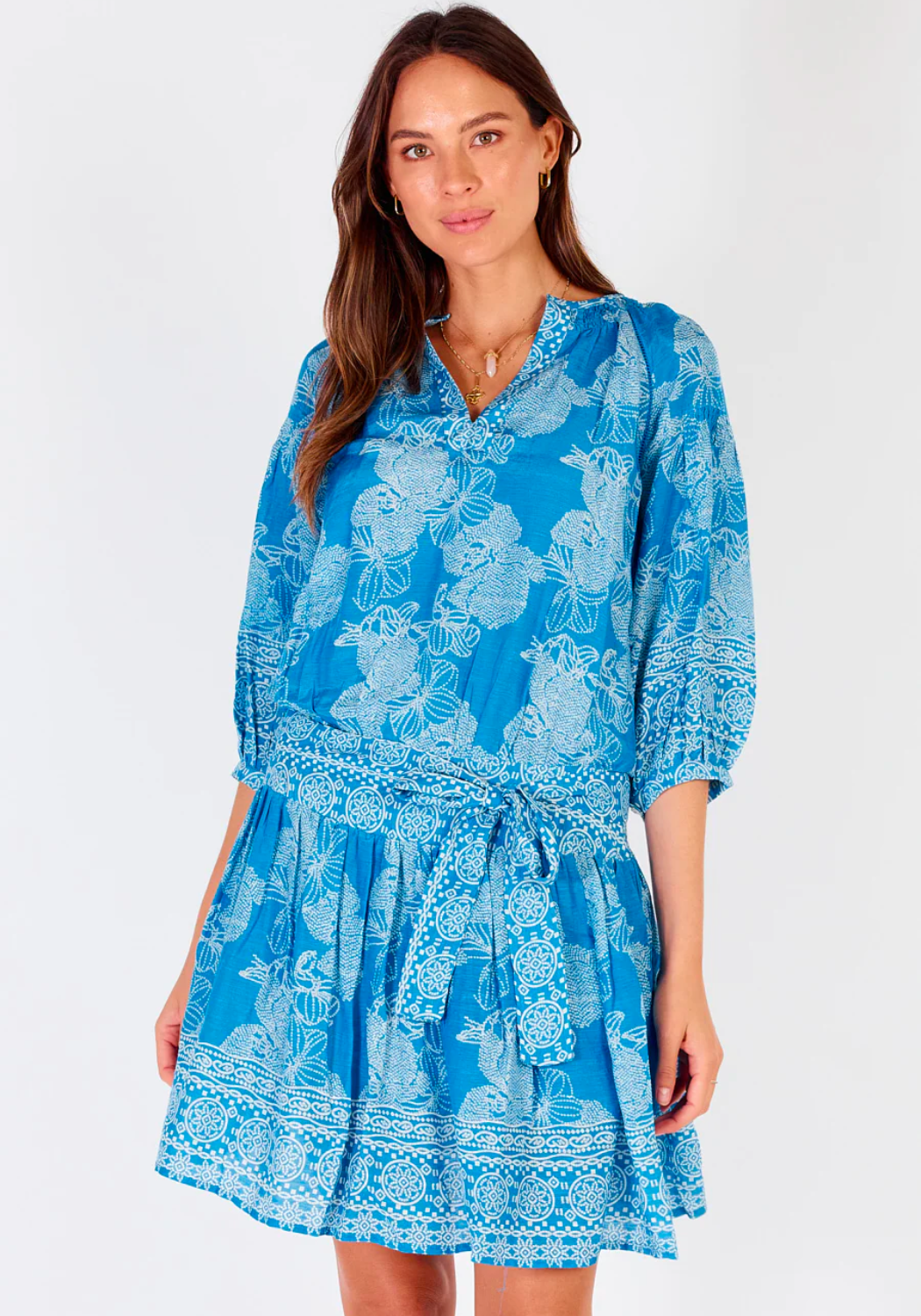 RUBY YAYA MADAGASCAR MINI DRESS - BLUE