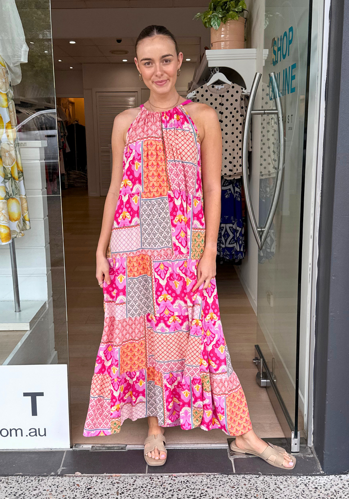 Load image into Gallery viewer, LILA HALTER MAXI DRESS - PINK PRINT