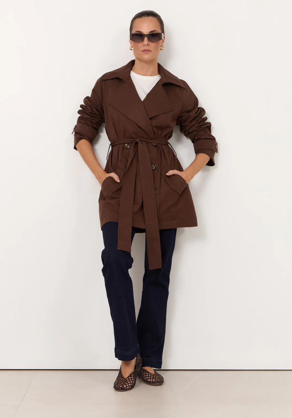 ADORNE PARIS SHORT TRENCH - CHOCOLATE