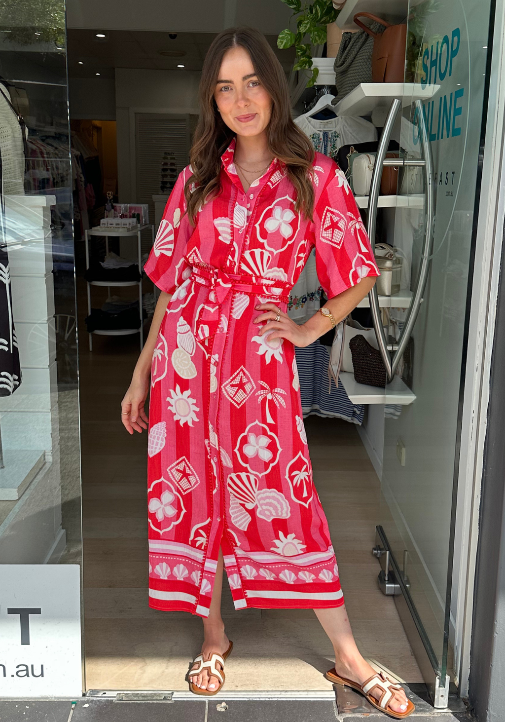 LEILANI MAXI SHIRTDRESS - RED/PINK PRINT