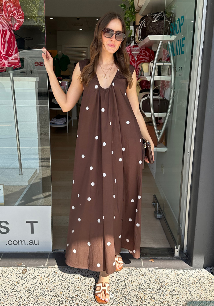 LENI MAXI DRESS - CHOCOLATE SPOT