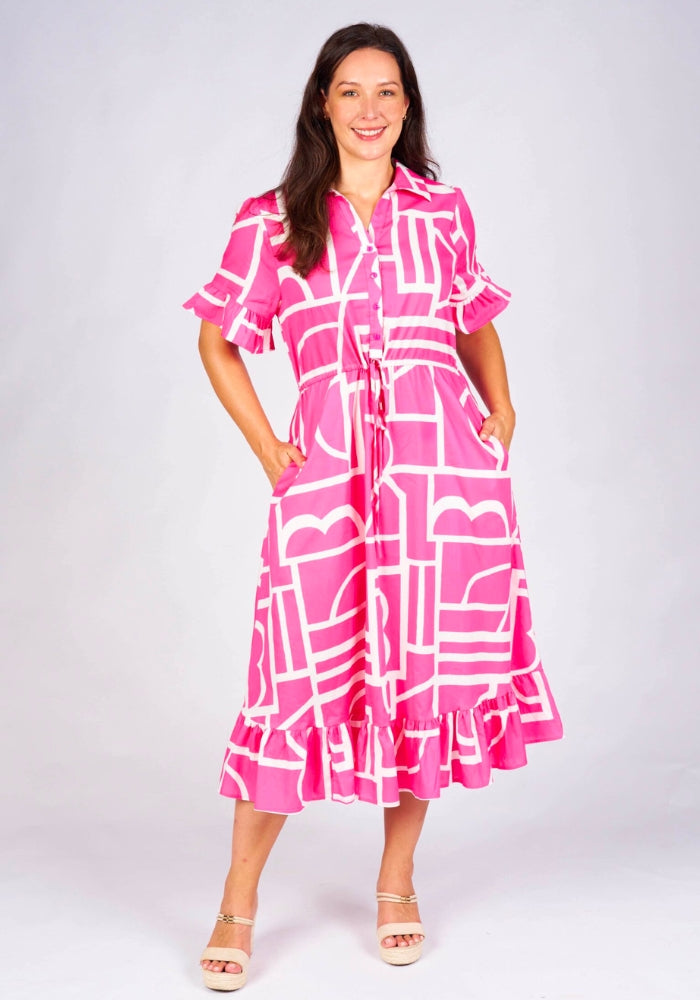 Load image into Gallery viewer, ANDREA MIDI DRESS - PINK PRINT