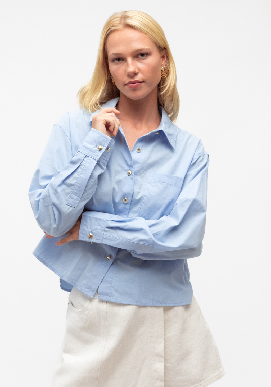 ELLA BUTTON UP SHIRT - BABY BLUE