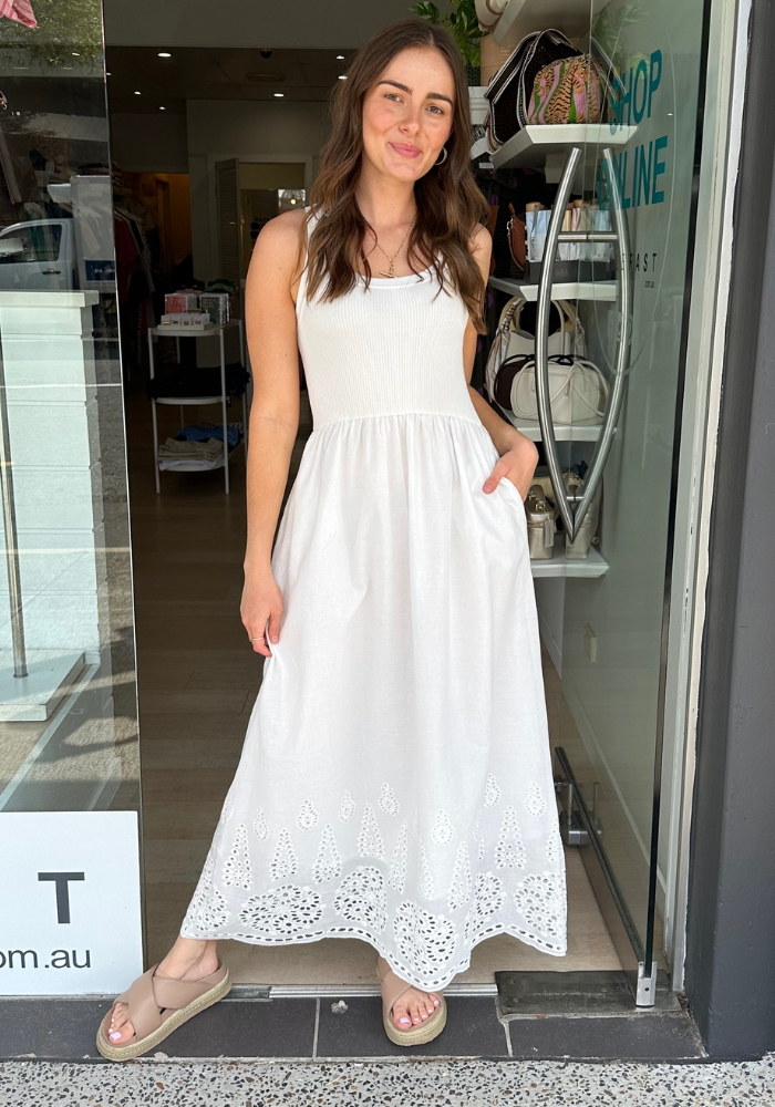 FEATHER + NOISE BIANCA DRESS - WHITE