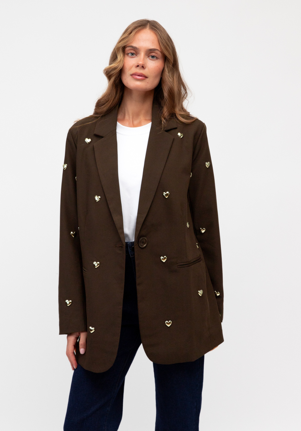 CELINE CONTRASTING HEART BLAZER - CHOCOLATE