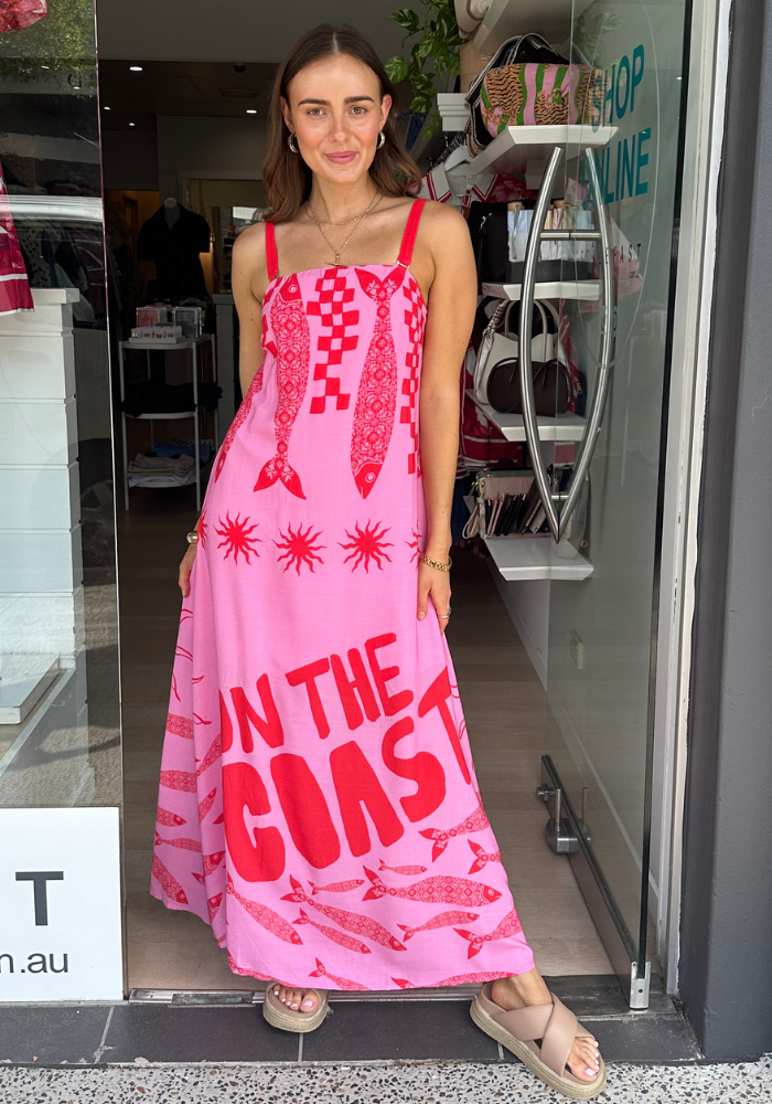 ON THE COAST MAXI DRESS - RED/PINK PRINT