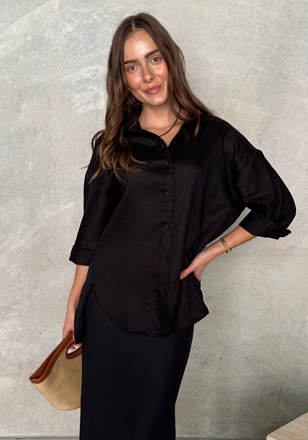 CELINE LINEN SHIRT - BLACK