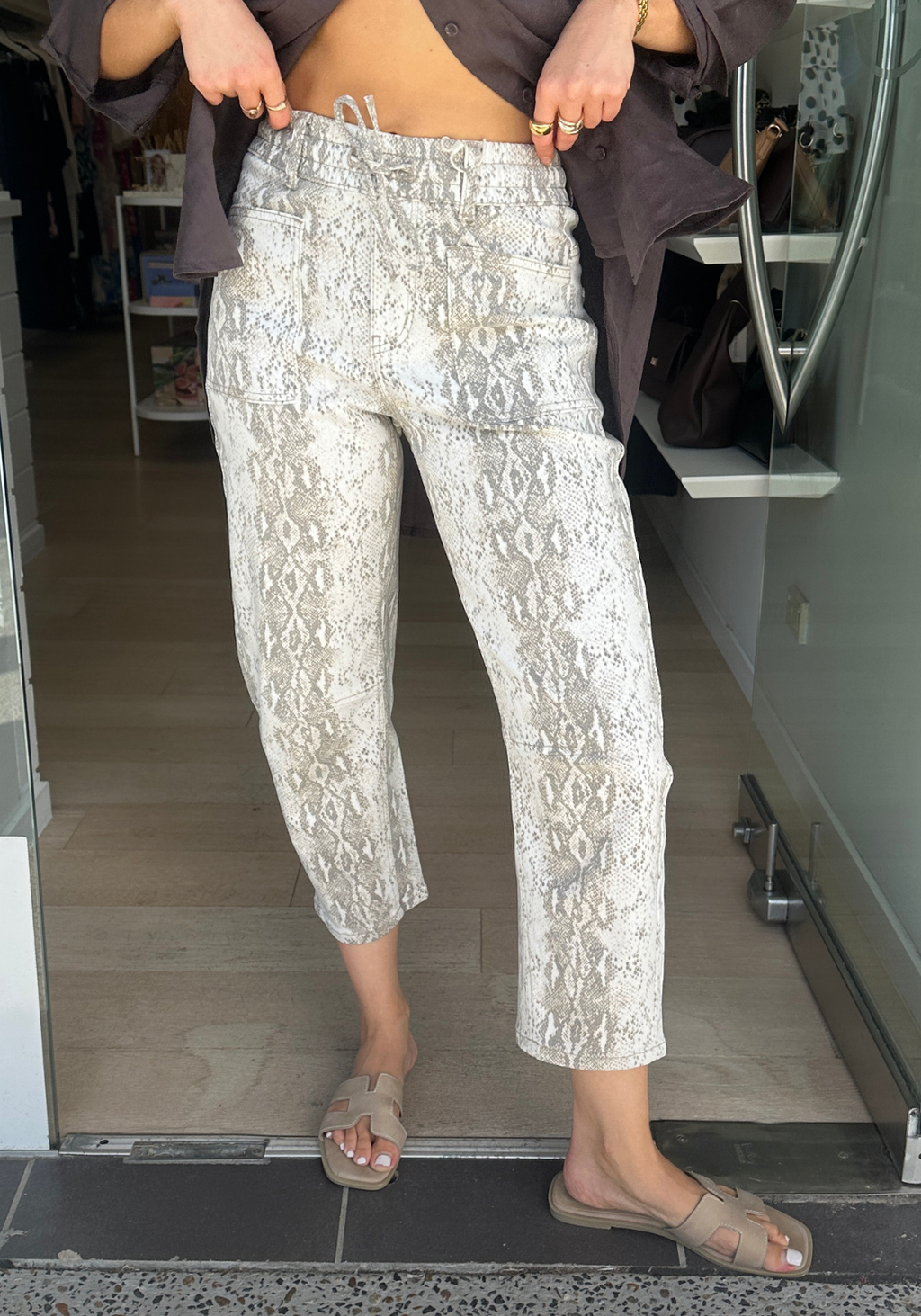 LEO DENIM BARREL JEANS - SNAKESKIN PRINT