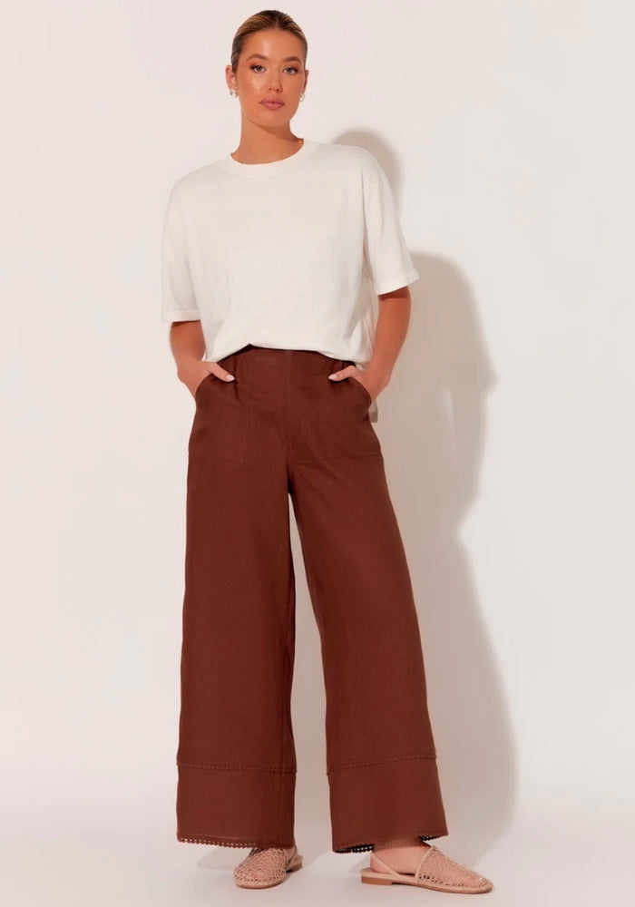 Load image into Gallery viewer, ADORNE GABRIELLA LACE TRIM PANT - CHOCOLATE