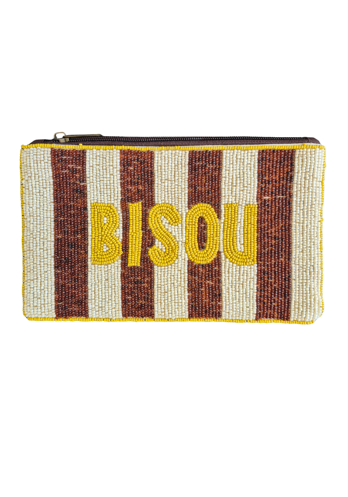 ZODA BISOU BEADED POUCH - CHOCOLATE