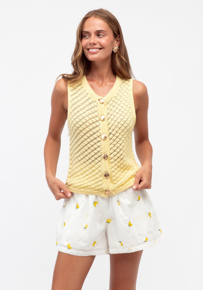 PAULO 100% COTTON KNIT VEST - BUTTER YELLOW