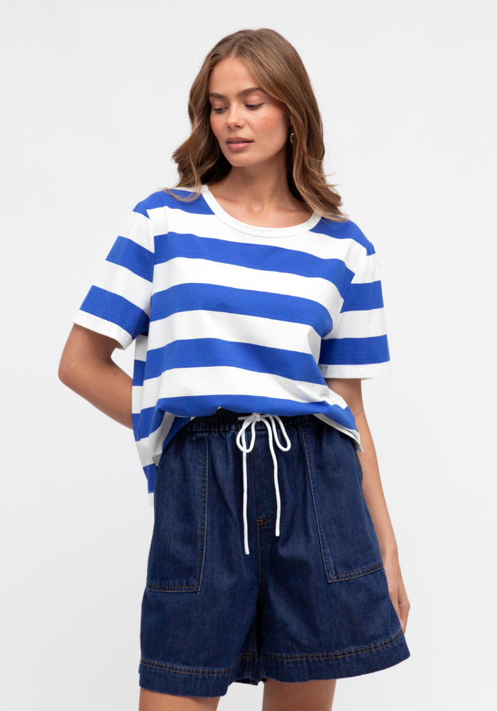 Load image into Gallery viewer, URBAN MIRAGE STRIPE TEE - COBALT BLUE