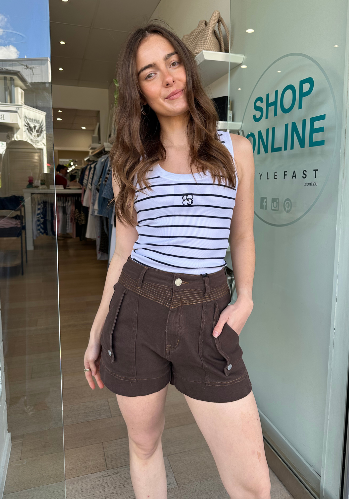 KENNEDY DENIM SHORT - CHOCOLATE