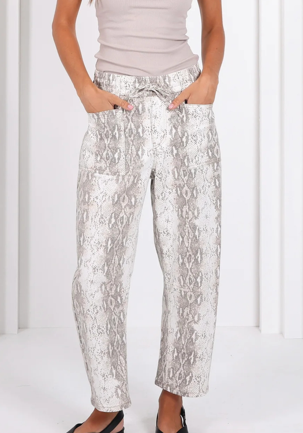 LEO DENIM BARREL JEANS - SNAKESKIN PRINT