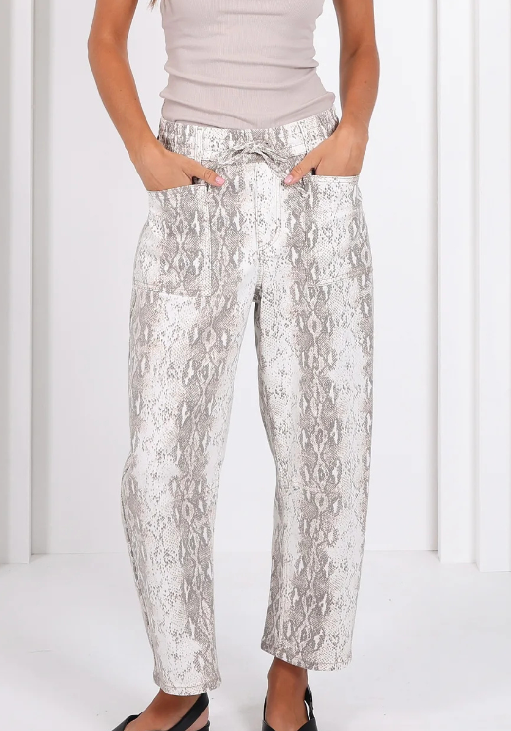 LEO DENIM BARREL JEANS - SNAKESKIN PRINT