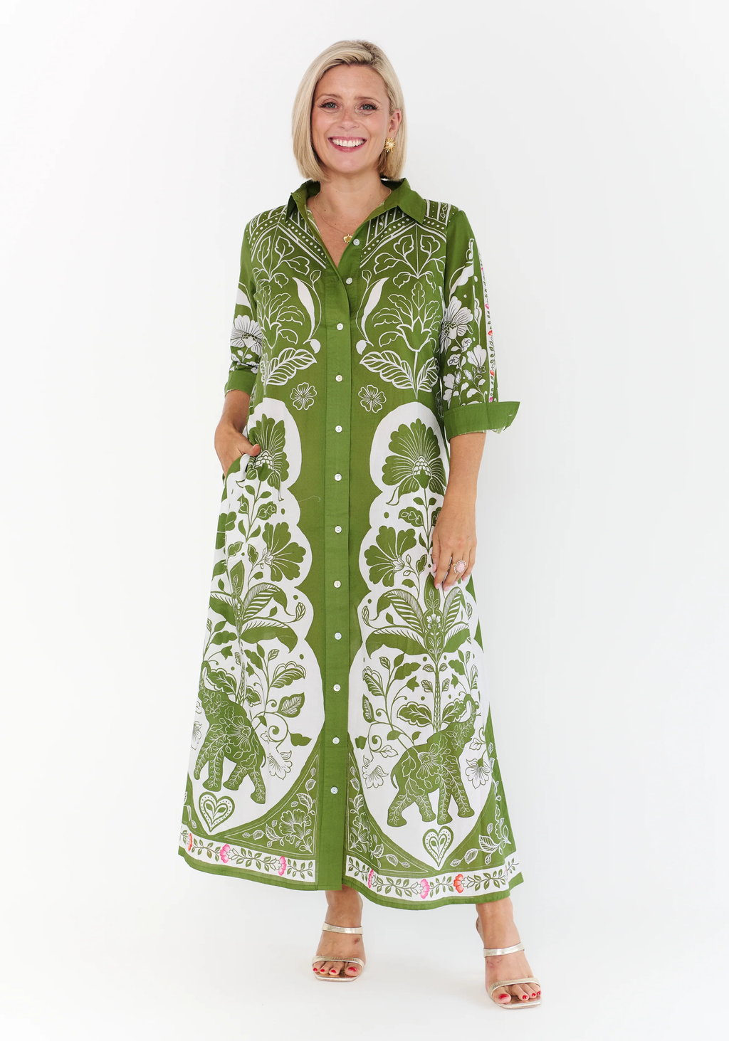 LOTUS MIDI DRESS - OLIVE
