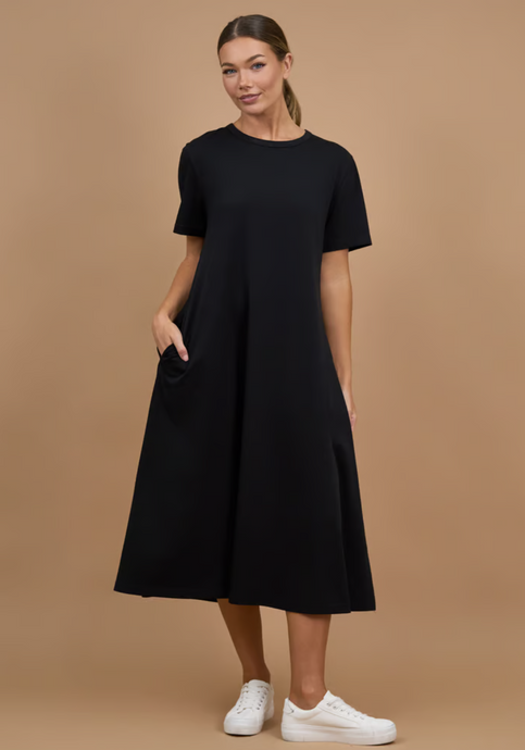 CARA SLIM COTTON JERSEY DRESS - BLACK