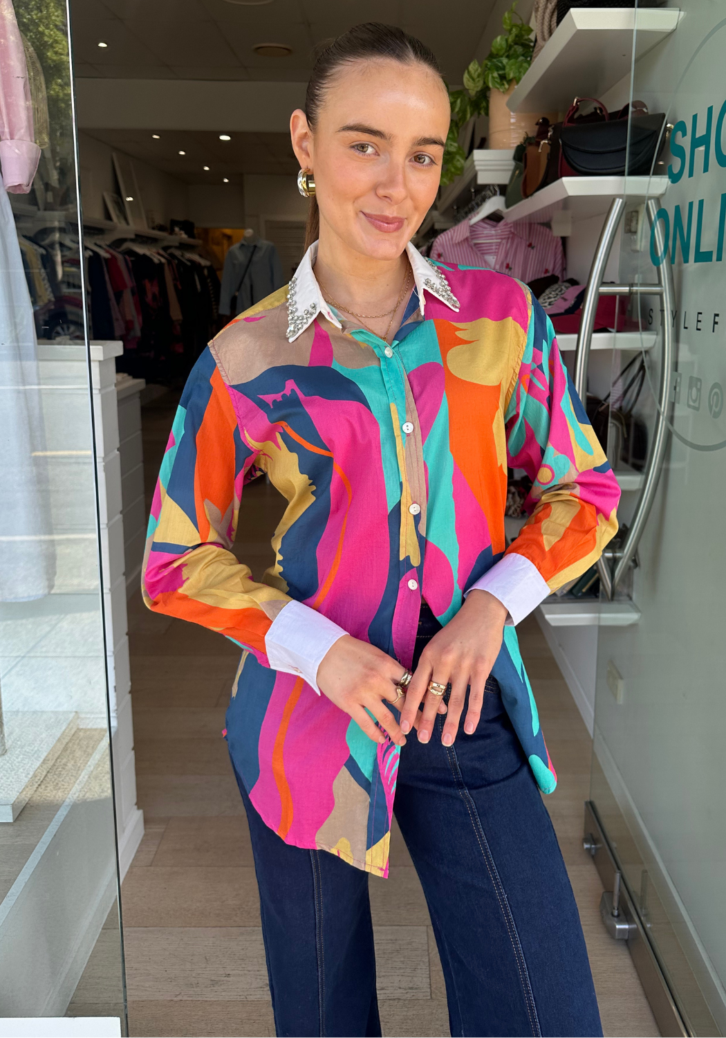 RUBYYAYA LOTUS BLOOM EMBELLISHED SHIRT - MULTI PRINT