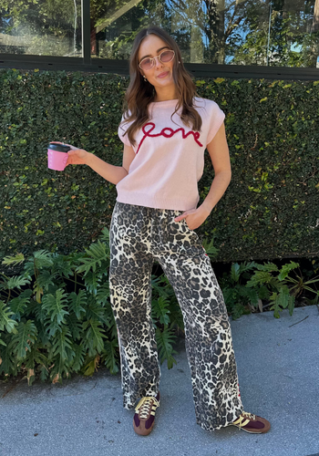 HATTIE DARK LEOPARD RACER JEANS - RED HEART STRIPE