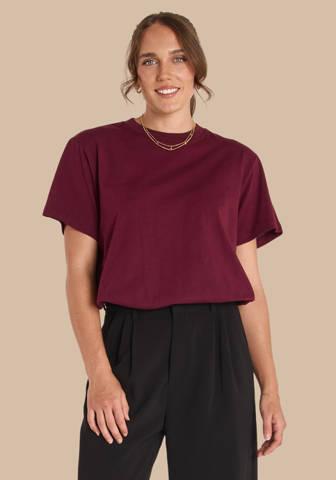 FEATHER + NOISE CARTER TEE - BURGUNDY