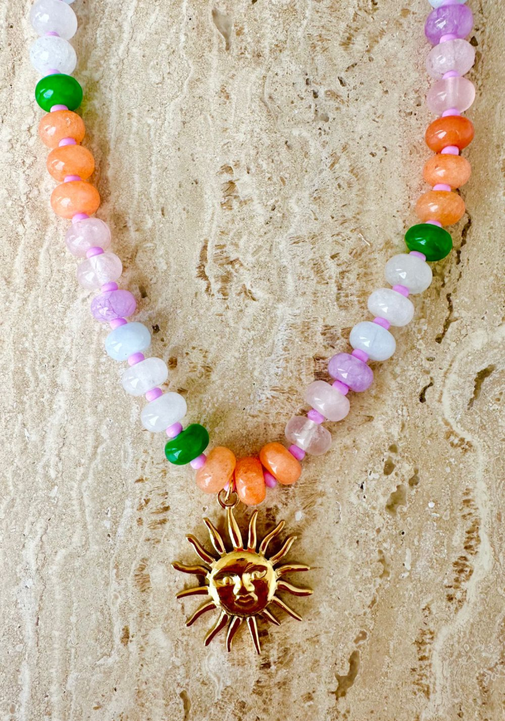 SUNNY MULTI GEM NECKLACE - PEACH & GREEN