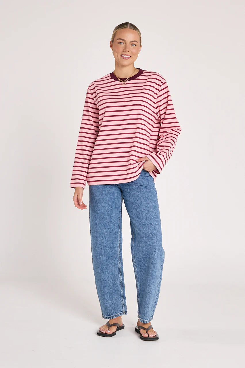 FEATHER + NOISE CARTER LONG SLEEVE TEE - PINK/BURGUNDY