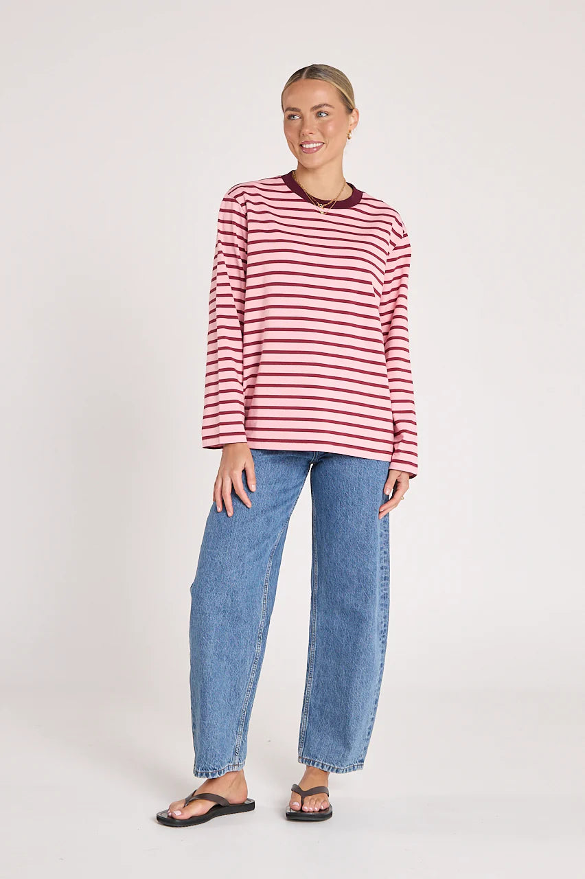 FEATHER + NOISE CARTER LONG SLEEVE TEE - PINK/BURGUNDY