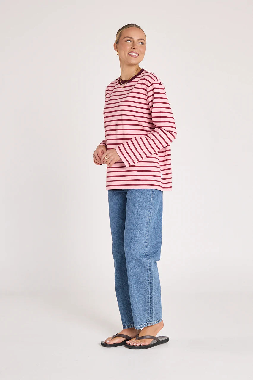 FEATHER + NOISE CARTER LONG SLEEVE TEE - PINK/BURGUNDY