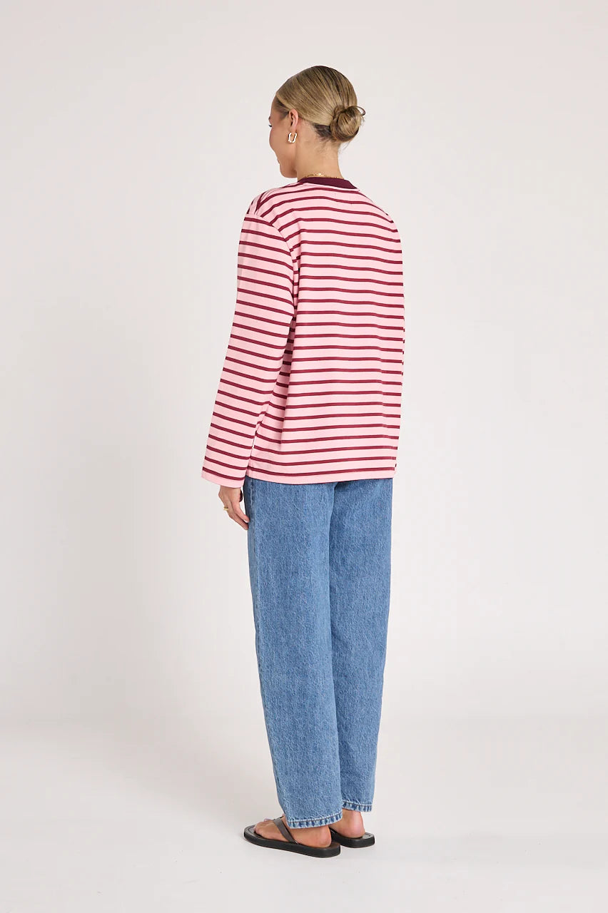 FEATHER + NOISE CARTER LONG SLEEVE TEE - PINK/BURGUNDY