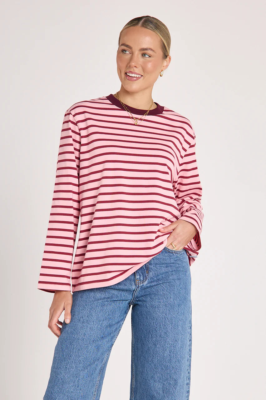 FEATHER + NOISE CARTER LONG SLEEVE TEE - PINK/BURGUNDY