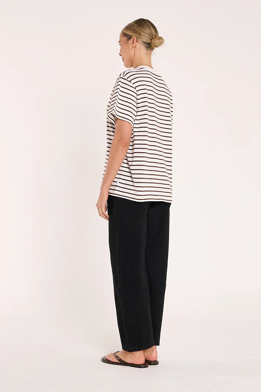 FEATHER + NOISE CARTER TEE - CHOCOLATE STRIPE