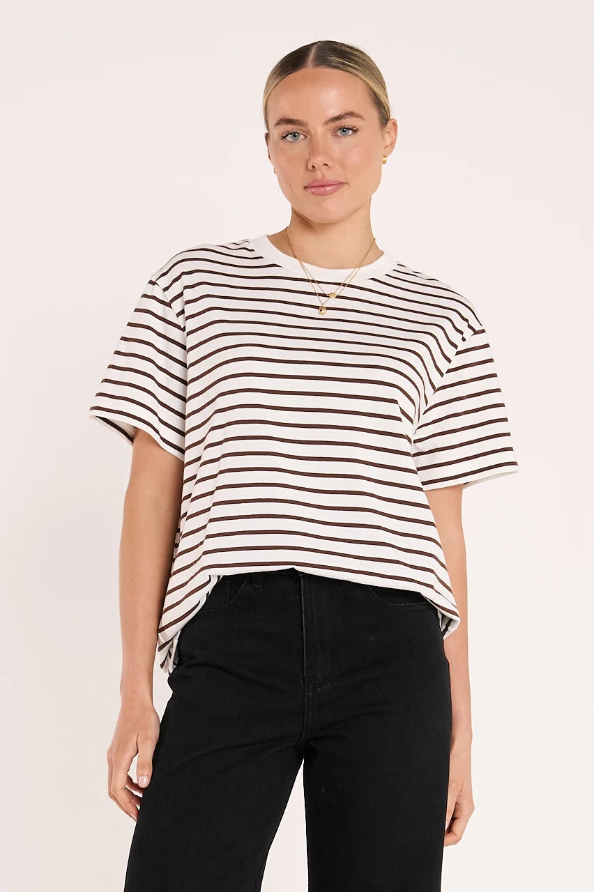 FEATHER + NOISE CARTER TEE - CHOCOLATE STRIPE