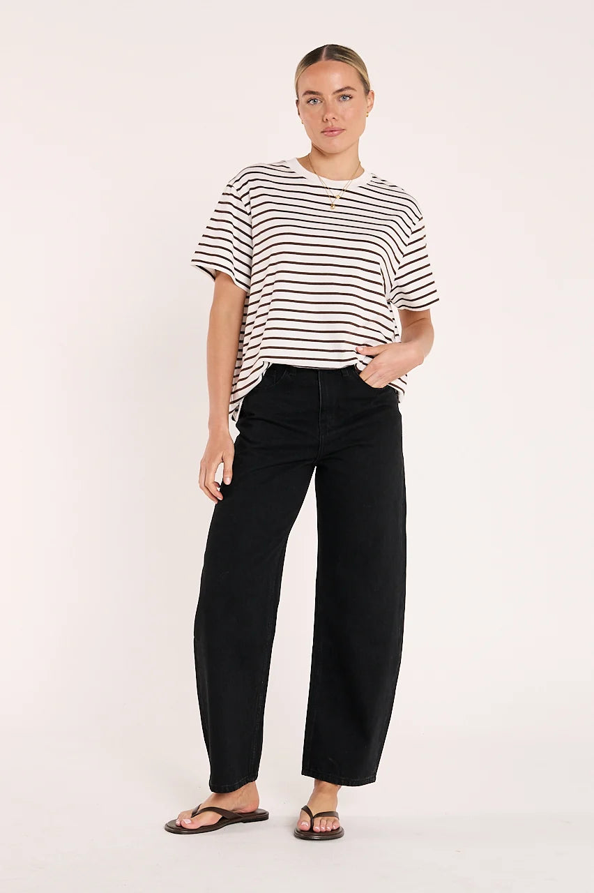 FEATHER + NOISE CARTER TEE - CHOCOLATE STRIPE