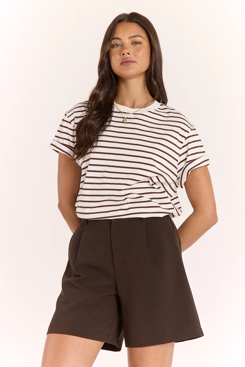 FEATHER + NOISE CARTER TEE - CHOCOLATE STRIPE