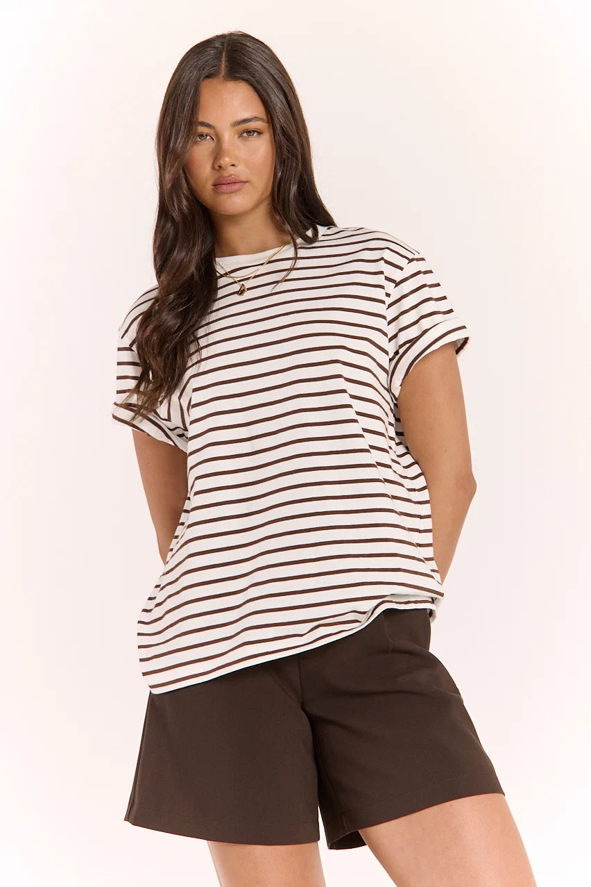 FEATHER + NOISE CARTER TEE - CHOCOLATE STRIPE
