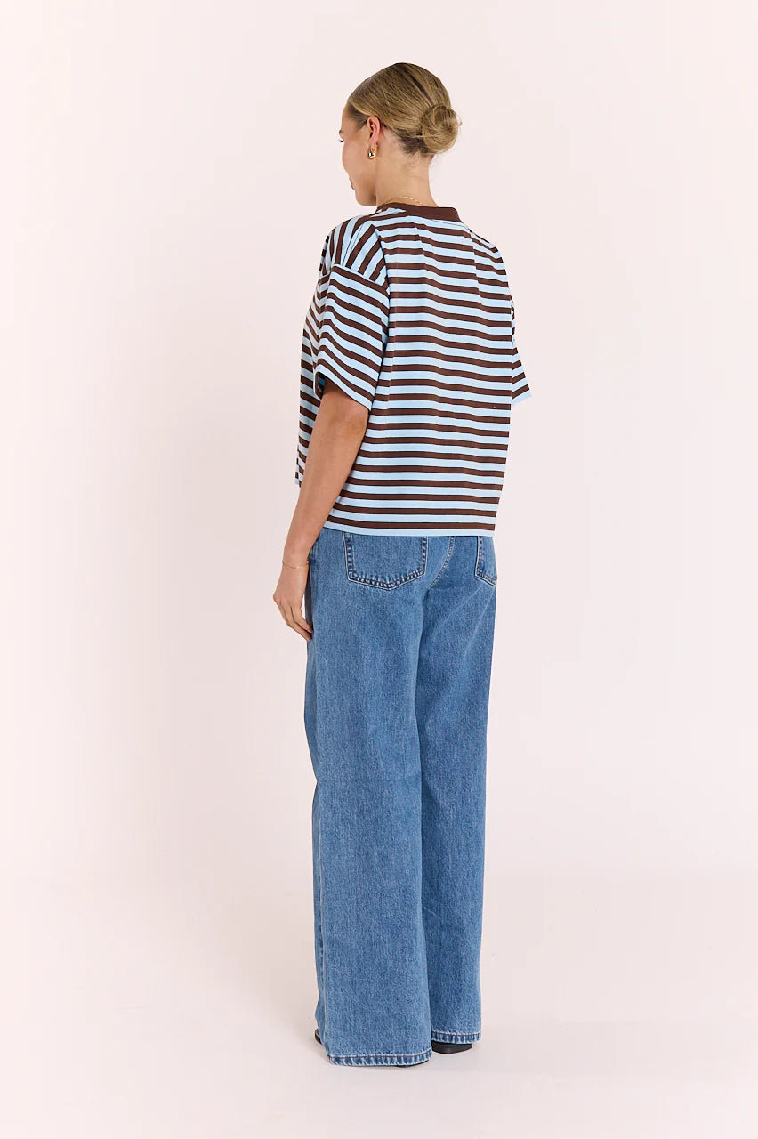 FEATHER + NOISE CARTER BOXY TEE - CHOCOLATE BLUE STRIPE