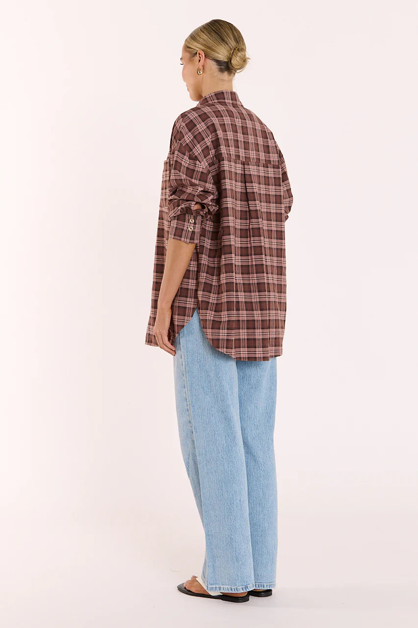 FEATHER + NOISE LUCA SHIRT - PINK CHOCOLATE CHECK