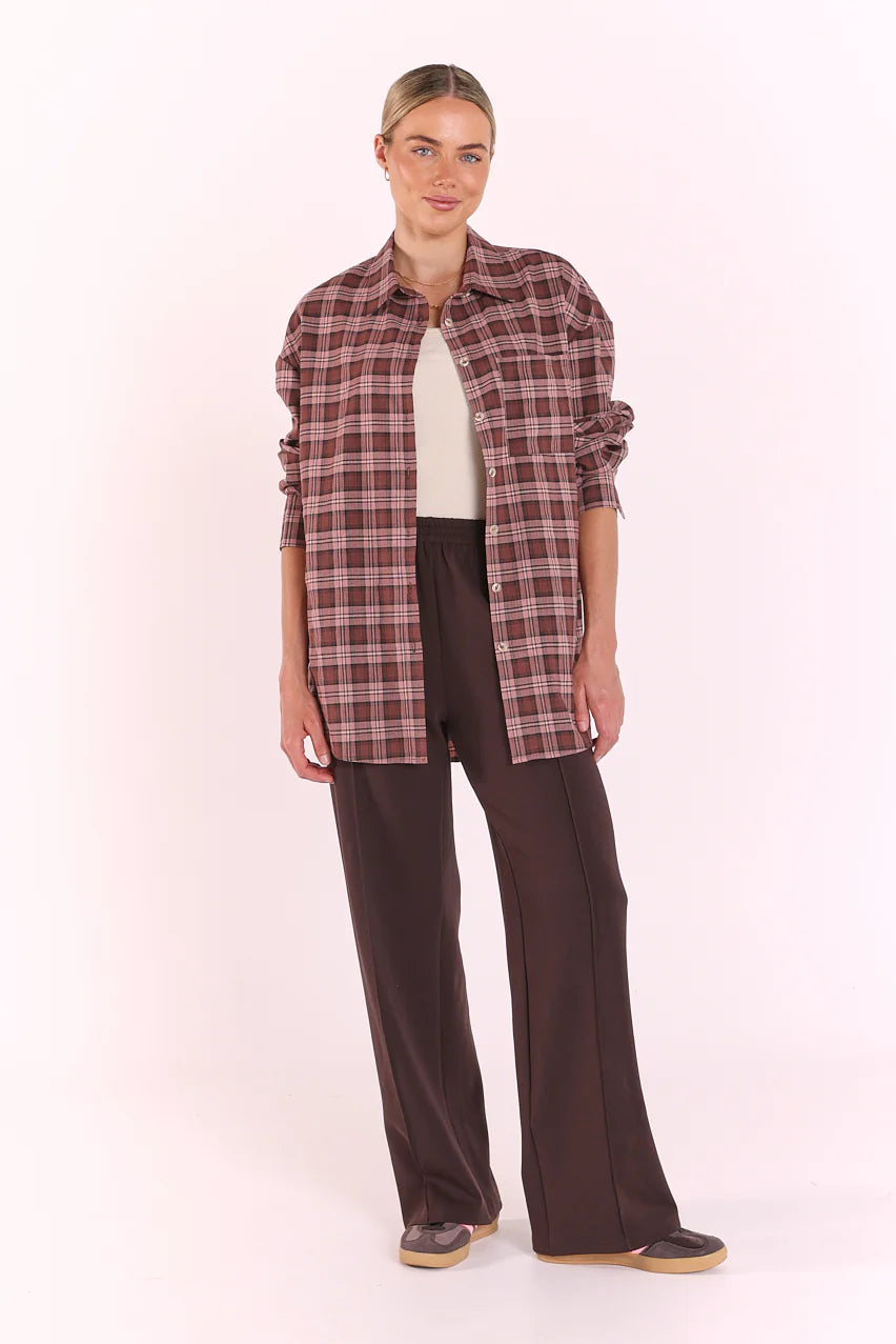 FEATHER + NOISE LUCA SHIRT - PINK CHOCOLATE CHECK