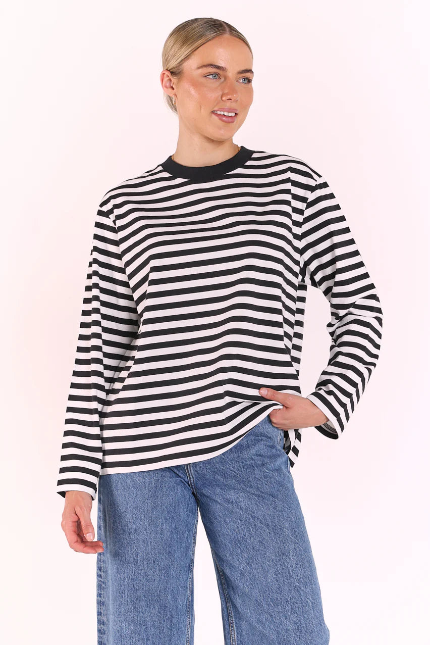 FEATHER + NOISE CARTER LONG SLEEVE TEE - BLACK/WHITE