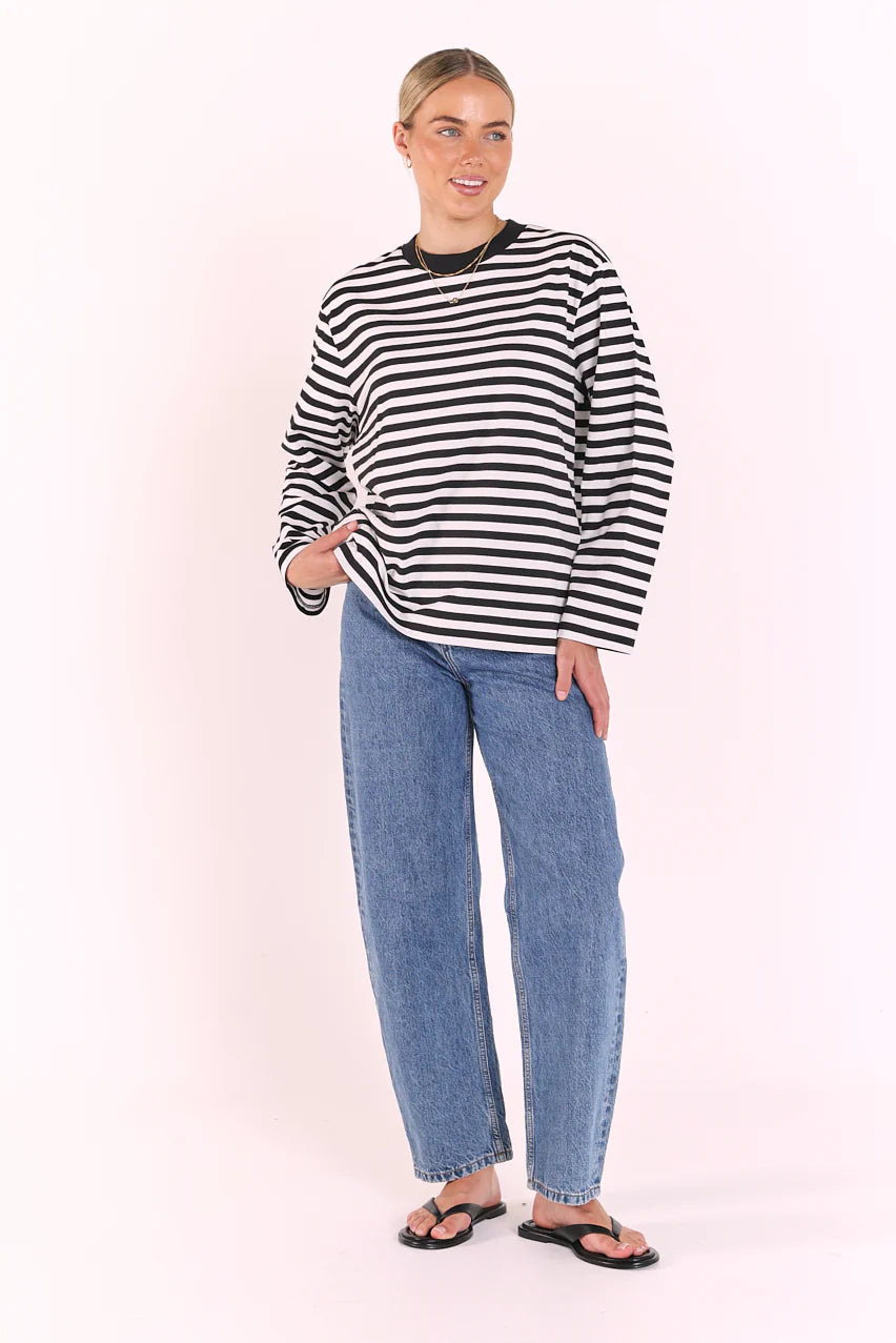 FEATHER + NOISE CARTER LONG SLEEVE TEE - BLACK/WHITE