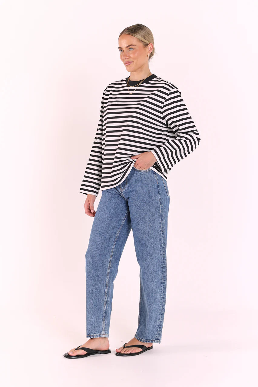 FEATHER + NOISE CARTER LONG SLEEVE TEE - BLACK/WHITE