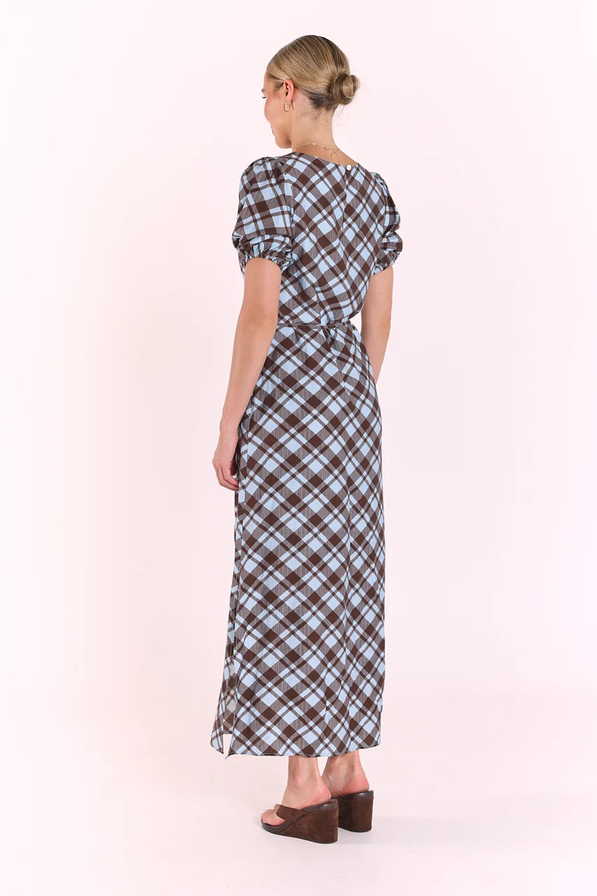 FEATHER + NOISE LORETTA DRESS - BLUE/CHOCOLATE CHECK