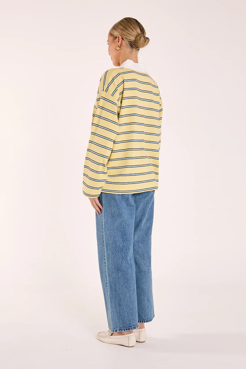 FEATHER + NOISE FINN LONG SLEEVE RUGBY TOP - BUTTER BLUE STRIPE